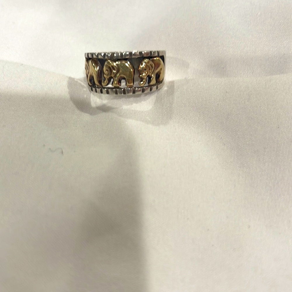 Sterling silver elephant ring. Elephants in plated gold - Picture 3 of 4
